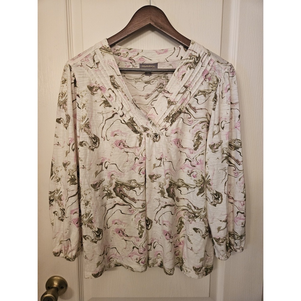 Style & Co Women's Floral Top Sz L Bloomcore Cottagecore Casual